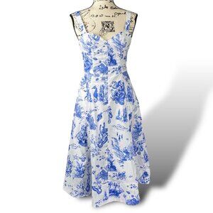 Avec Les Filles Blue and White Midi Dress